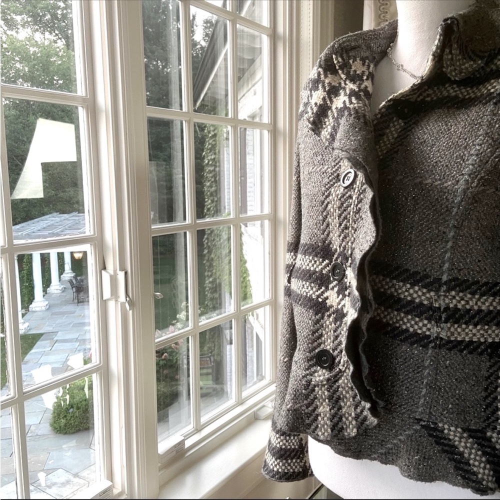 Burberry short gray metallic plaid wool jacket - Picture 6 of 13